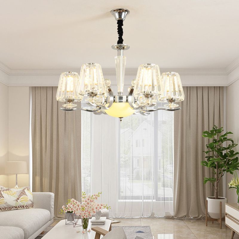 Transparent Ribbed Crystal Chandelier Light Modernism Multi Lights Dining Room Suspension Pendant Light with Sliver Twisted Arm