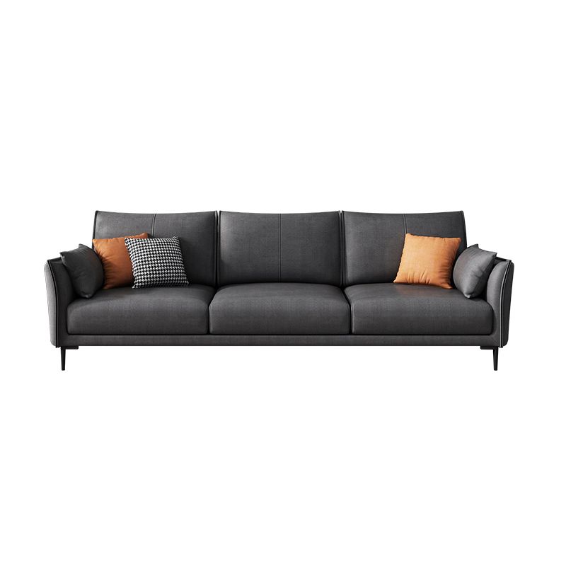 Stain-Resistant Faux Leather Couch Living Room Flared Arm Sofa with Pillow Back