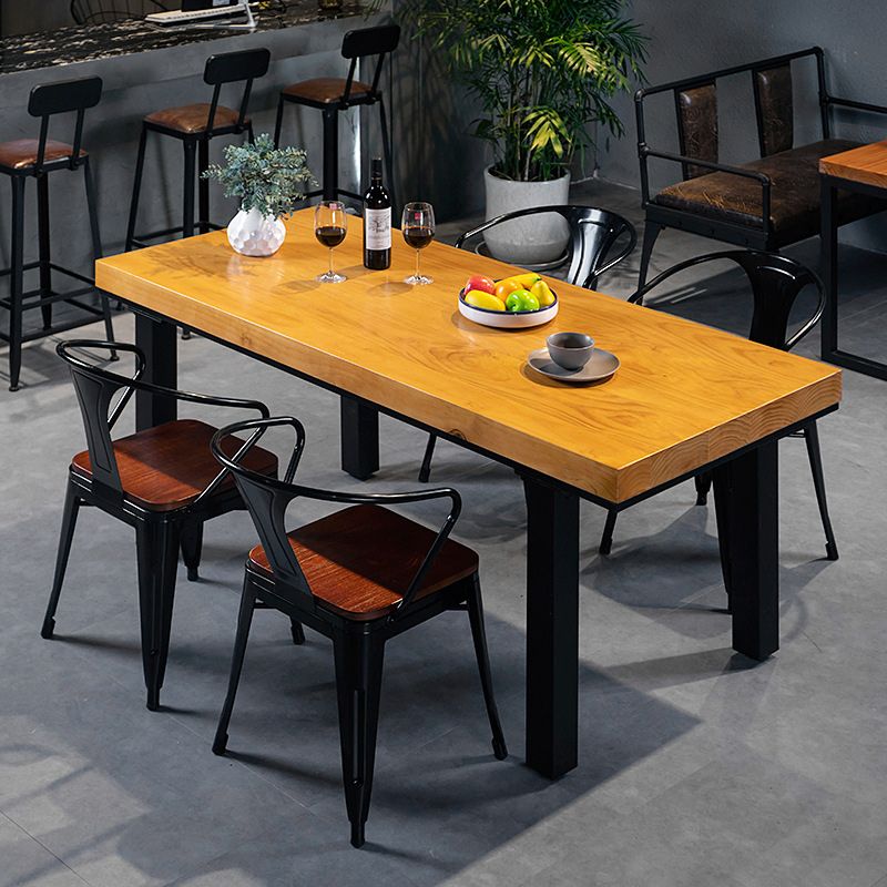 Solid Wood Top Dining Table Industrial Rectangle Table with 4 Legs