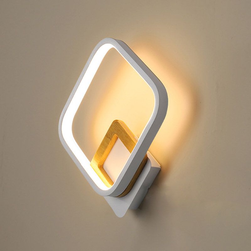 White Rhombus Wall Light Modernist LED Acrylic Wall Sconce with Wood Detail in White/Warm Light