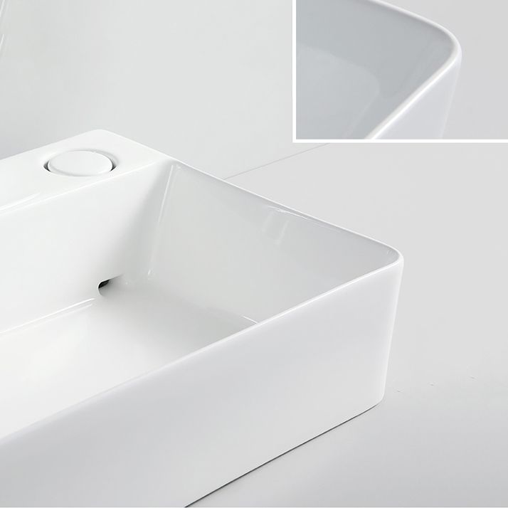 Modern Bathroom Sink Porcelain Rectangular Vessel Lavatory Sink with Pop-Up Drain