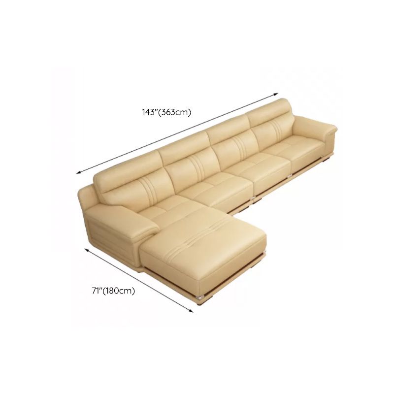 Genuine Leather Sectional Sofa Beige Pillow Top Arm Sofa with Cushion Back