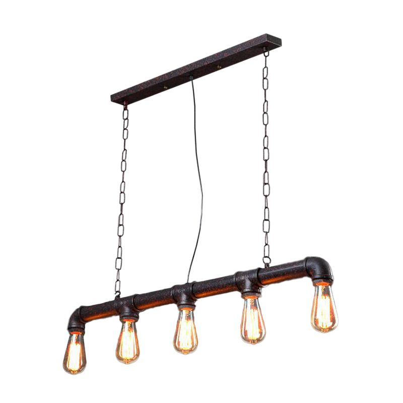 Rust 5-Light Hanging Pendant Industrial Style Iron Plumbing Pipe Island Light over Table