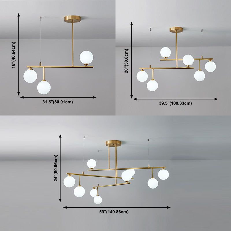 Stile moderno Opal Glass Orb Orbomone a sospensione in oro chiaro soggiorno lampadario