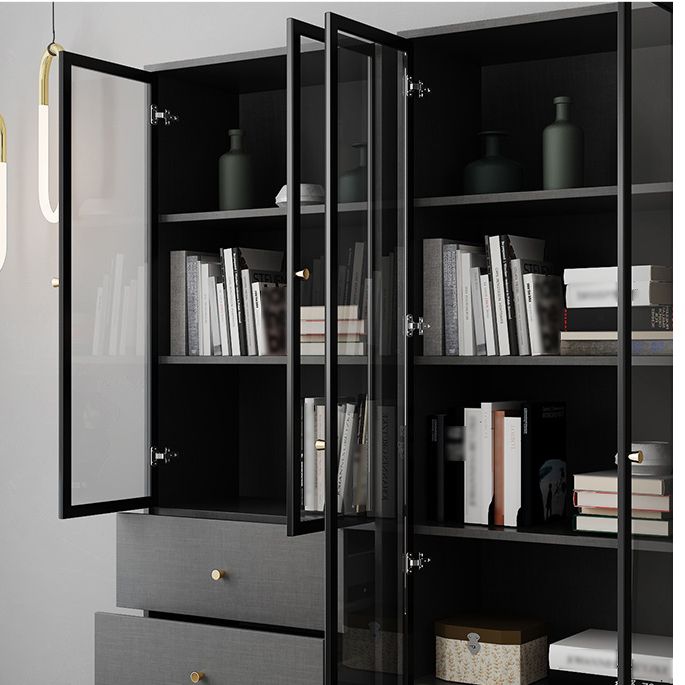 Manufactured Wood Glam Standard Bookcase Closed Back Bookcase with Glass Door