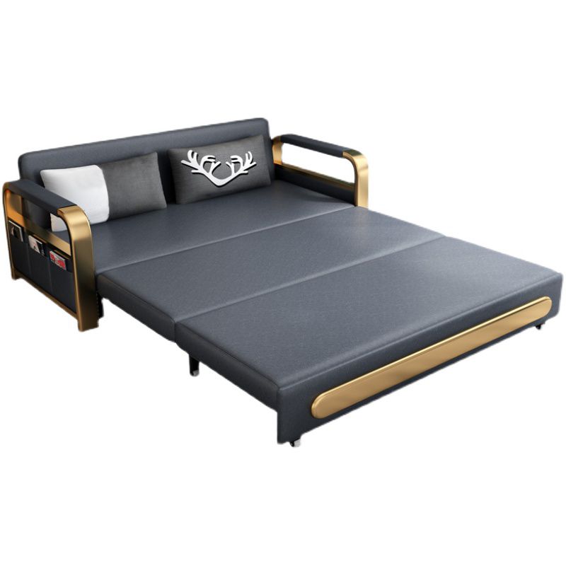 Glam Bonded Leather Futon Frame Cushion Back Square Arms Sleeper