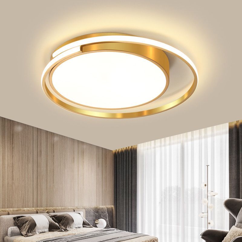 Luminaire de plafond encastré en métal à tambour circulaire, plafonnier LED doré de Style milieu du siècle pour salon