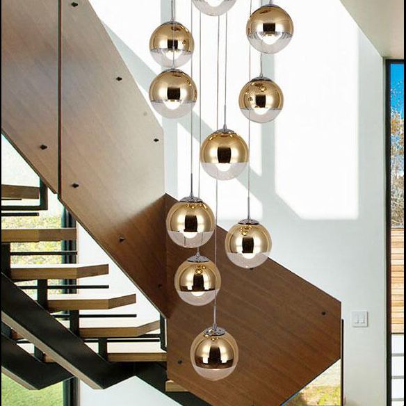 Luz de colgante de clúster de Chrome Postmodern 10 luces Lámpara de techo de vidrio transparente para dúplex