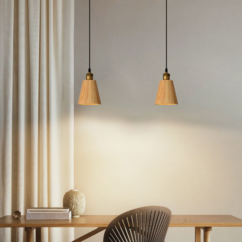 Nordic Cone Shade Pendant Light Fixture Solid Wood Dining Room Hanging Lamp