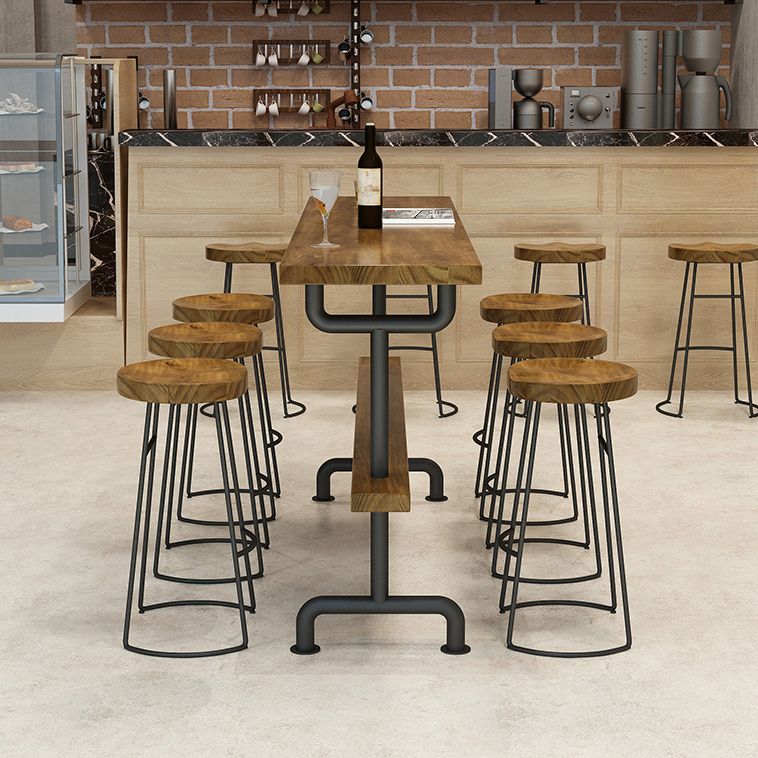 Brown Industrial Style Bar Table Pine Wood Milk Tea Shop Casual Bar Table