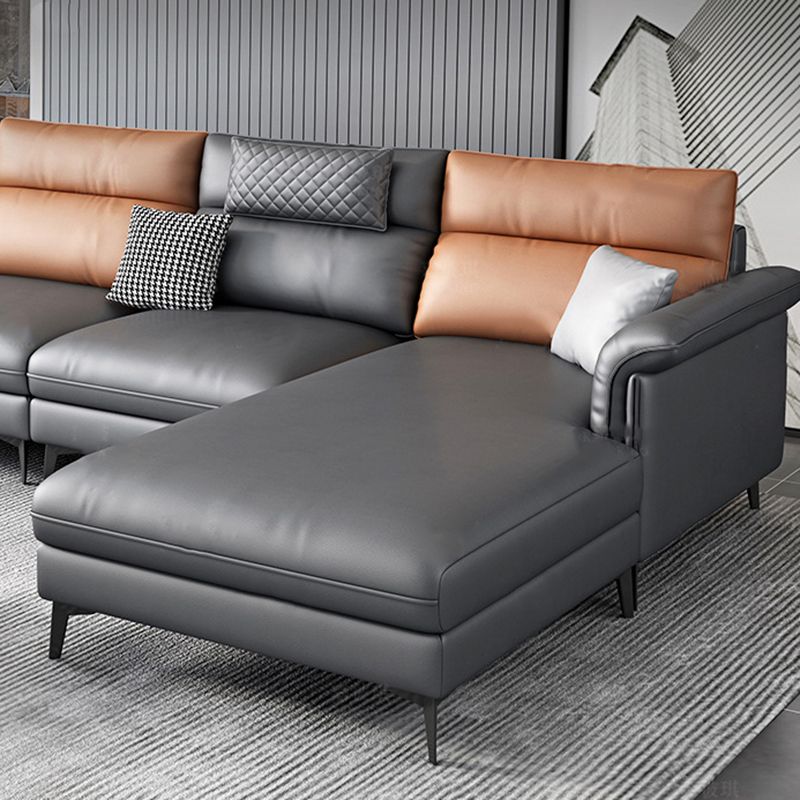 Contemporary Sofa Faux Leather Pillow Top Arm Sectional with Removable Cushions
