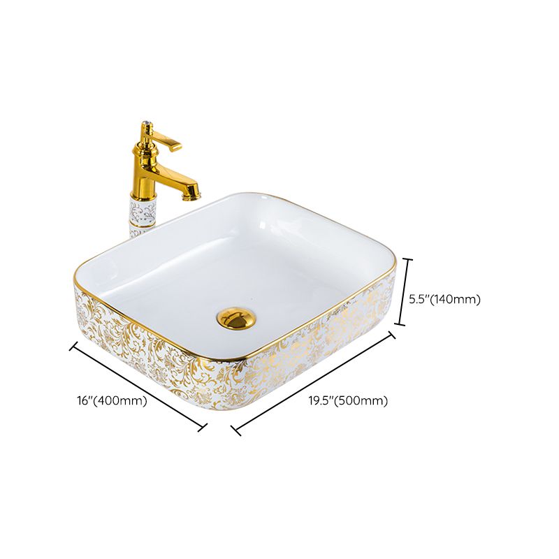 Modern Bathroom Sink Porcelain Round Hand Painted with Overflow and Faucet Wash Stand