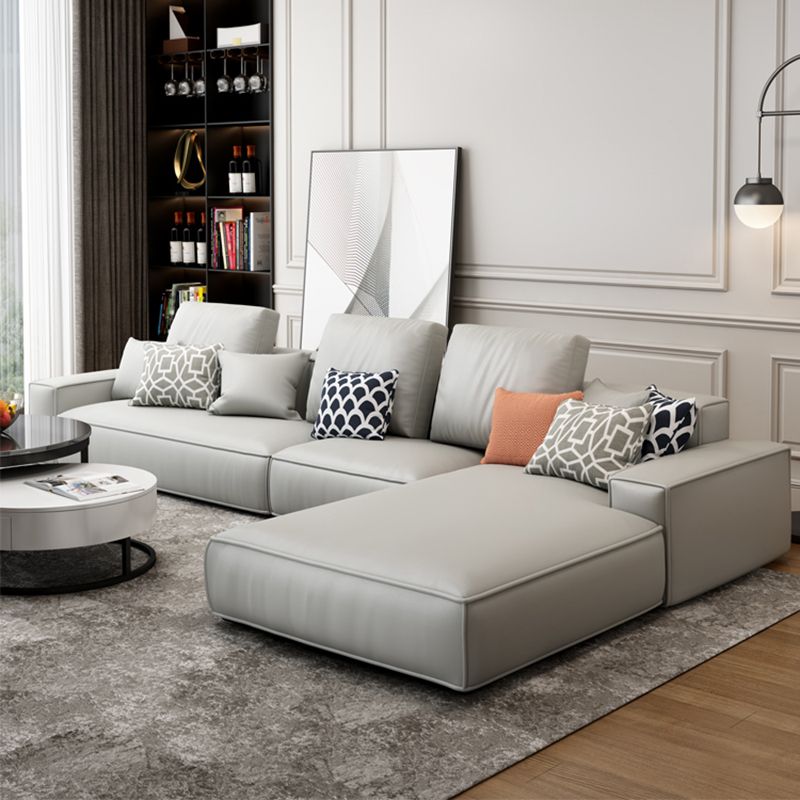 Modern Faux Leather Loose Back Sofa with Chaise Square Arm Sofa - 70.87" D