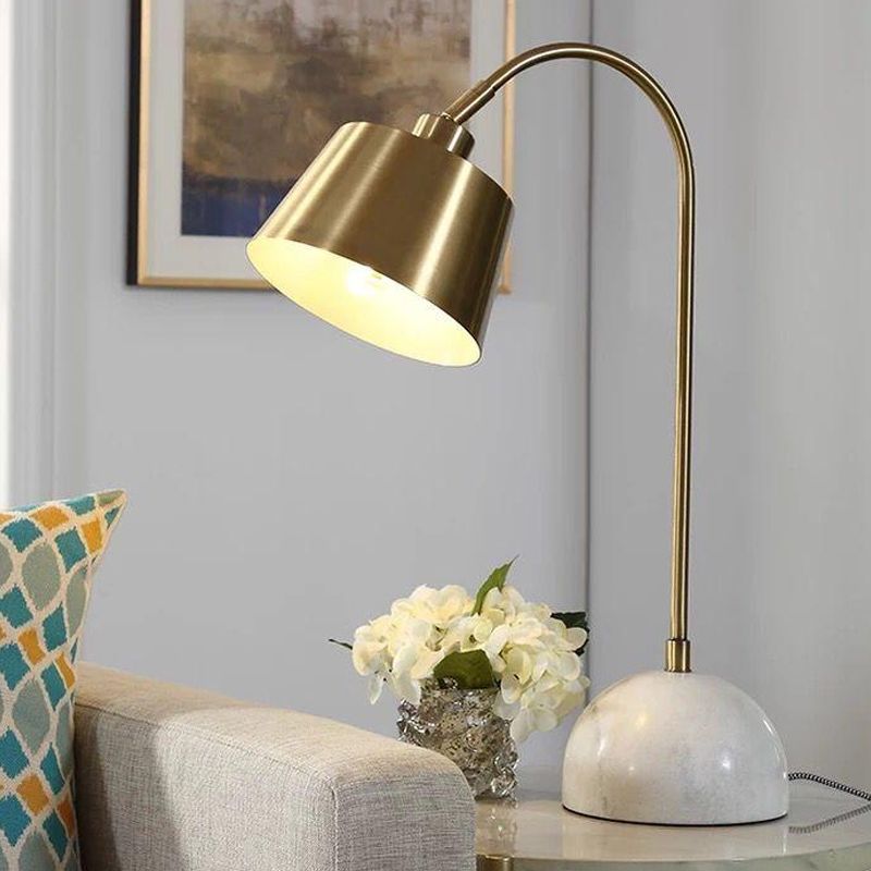 Modernist Tapered Table Lamp Metal 1 Bulb Task Lighting in Brass with Marble Base