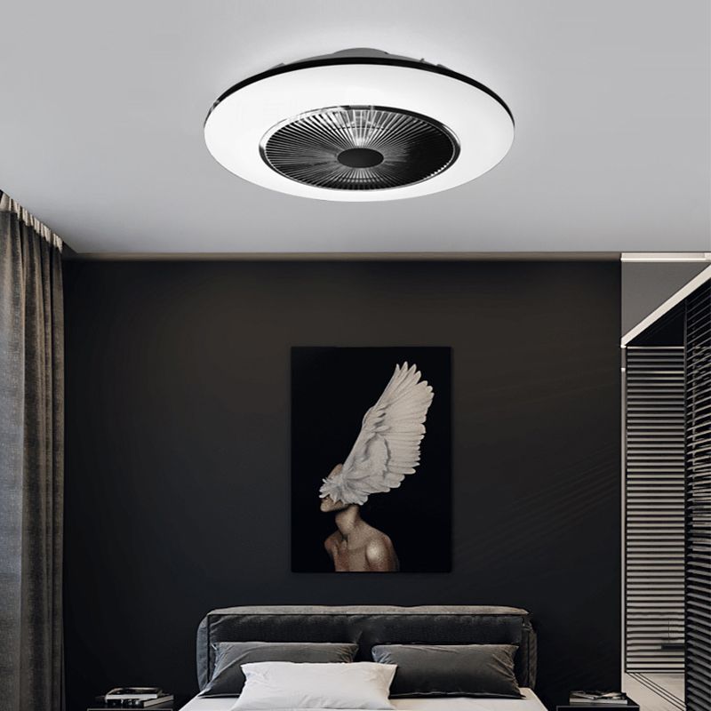 Schwarzer runde Lüfterleuchte nordische LED -Acryl -halb Flush Deckenleuchte für Schlafzimmer