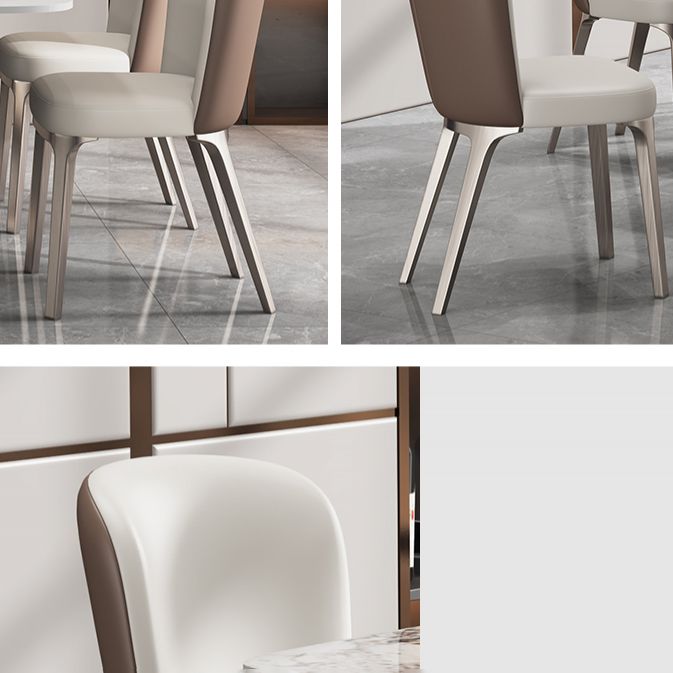 Contemporary Style Sintered Stone Dining Table with White Fixed Table and Trestle Base for Home Use