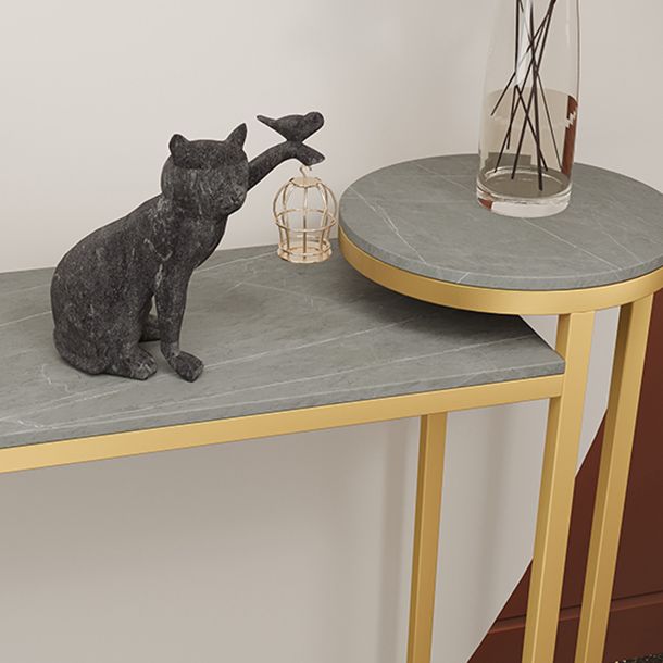 Glam Stone Console Table Golden Iron Console Sofa Table for Hall