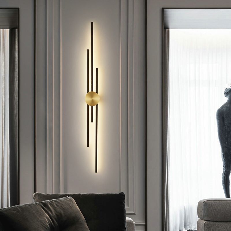 Linear Bathroom Vanity Lighting Brass Bath Sconce in Black & Gold