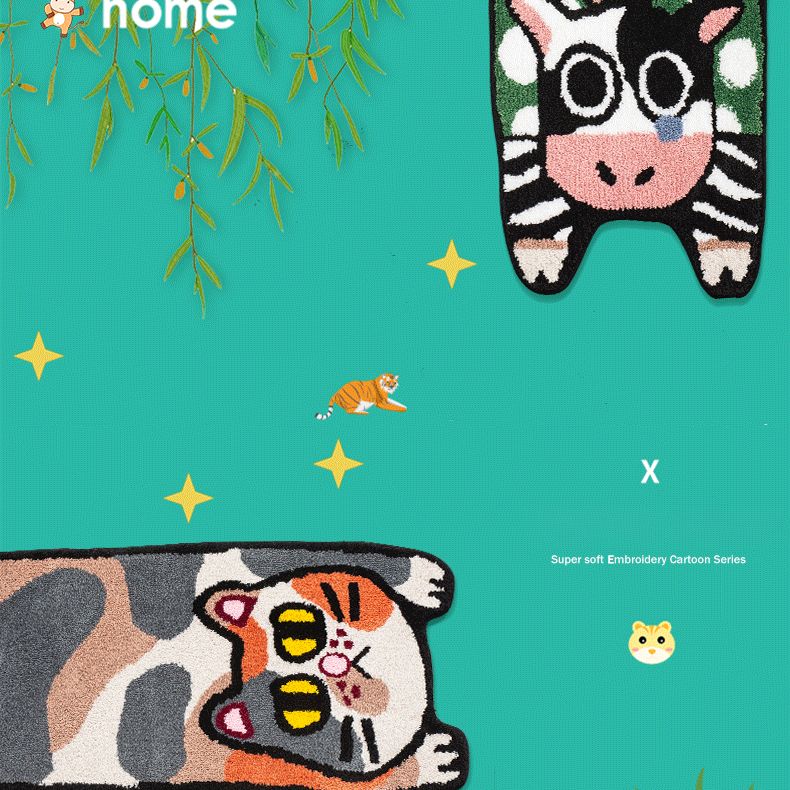 Novelty Multicolor Trendy Area Carpet Polyester Animals Print Indoor Rug Anti-Slip Backing Carpet for Living Room