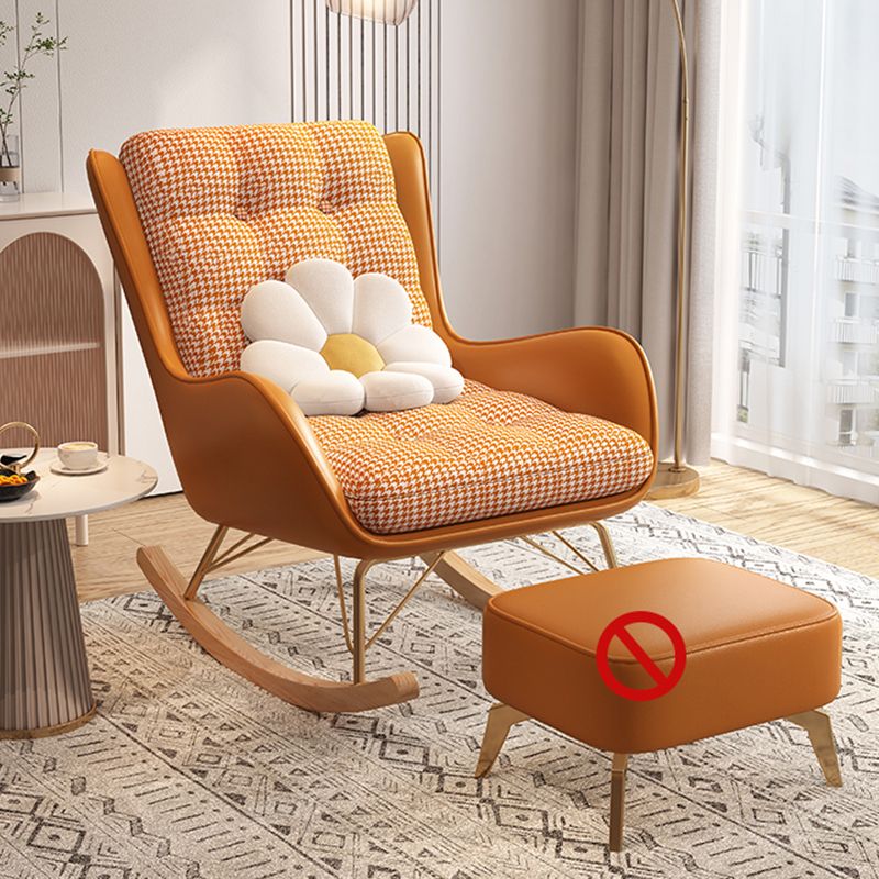 Contemporary Rocking Chair Fabric Upholstered Tufted Wing Chair Back Indoor Rocking Chair