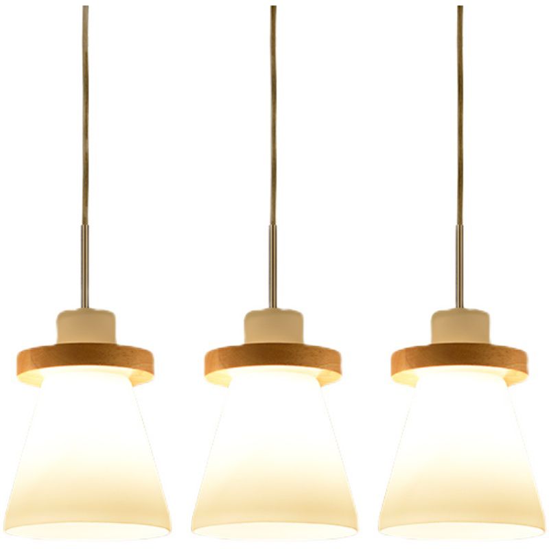 Bois massif conical suspension du plafond de plafond en verre blanc minimaliste pour salle à manger