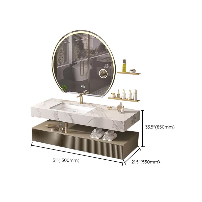 Bathroom Vanity Set Round LED Mirror Rectangular Sink Sink Vanity