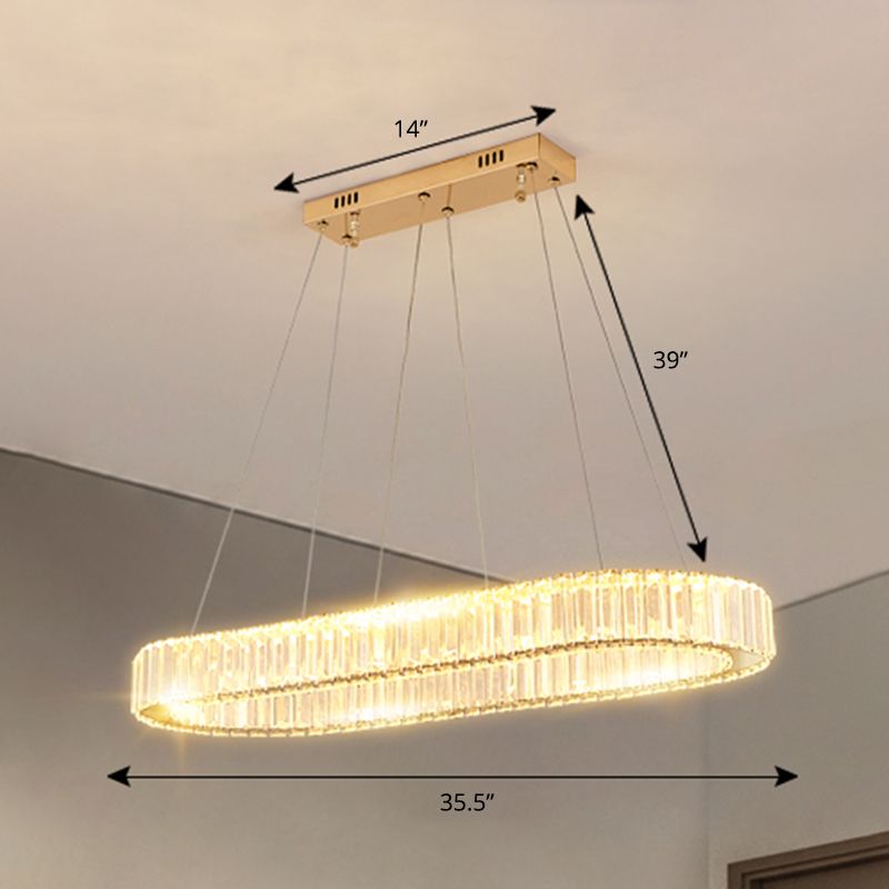 Minimalist Oblong LED Suspension Lamp Optical K9 Crystal Restaurant Hanging Island Light