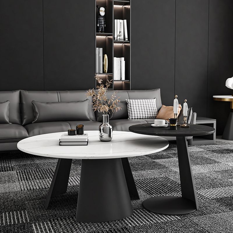 Modern Style White Rock Slab Top Metal Craft Round Coffee Table