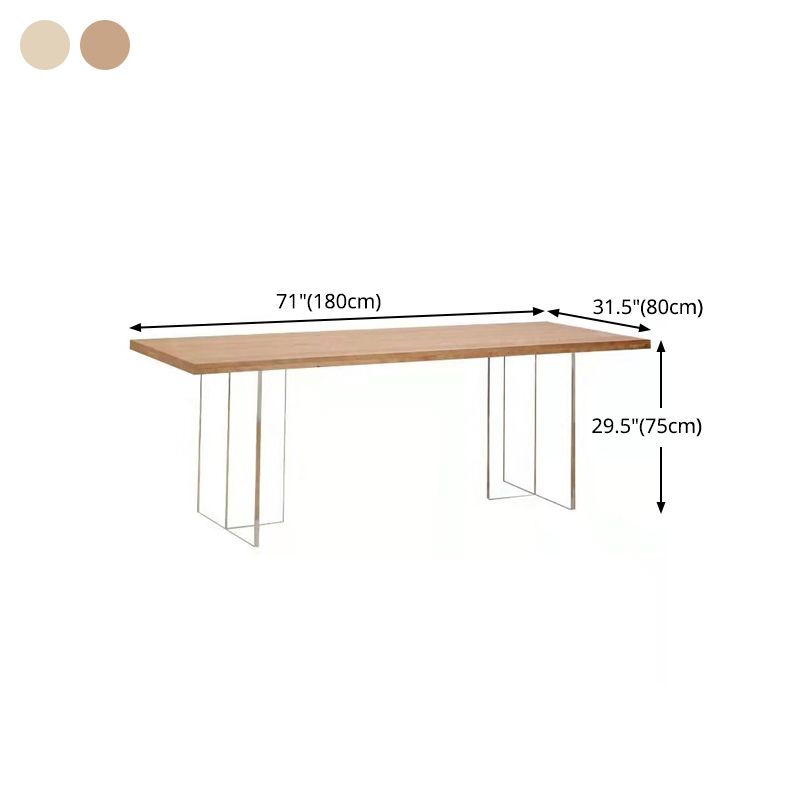 Modern Pine Wood Table for Restaurant Rectangle Dining Table with Acrylic Double Pedestal