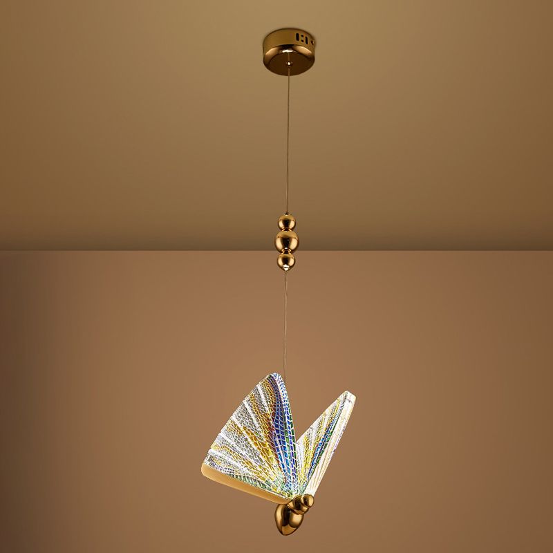 Butterfly Acrylic LED Pendant Lamp Artistic Gold Finish Hanging Lamp for Dining Room