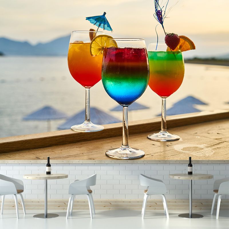 Customized Modern Cocktail Mural Wallpaper Decorative Restaurant Wall Art in Soft Color