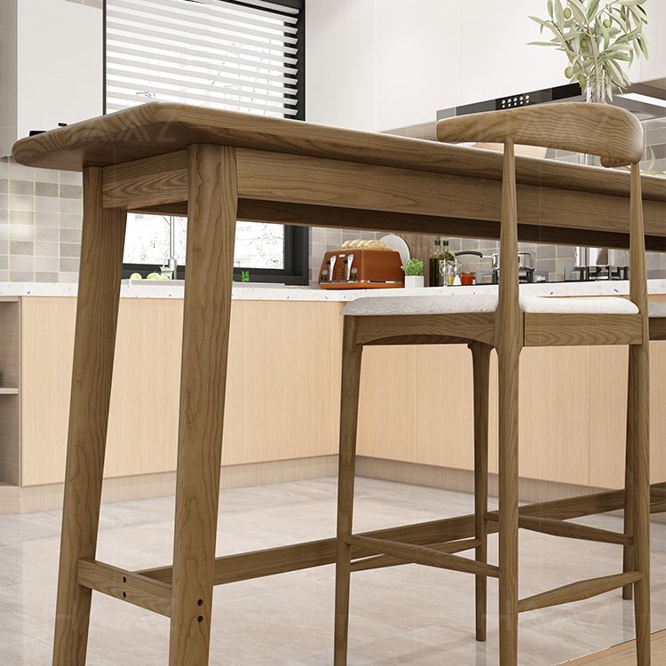 Brown Ash Wood Rectangle Bar Table with Trestle for Living Room