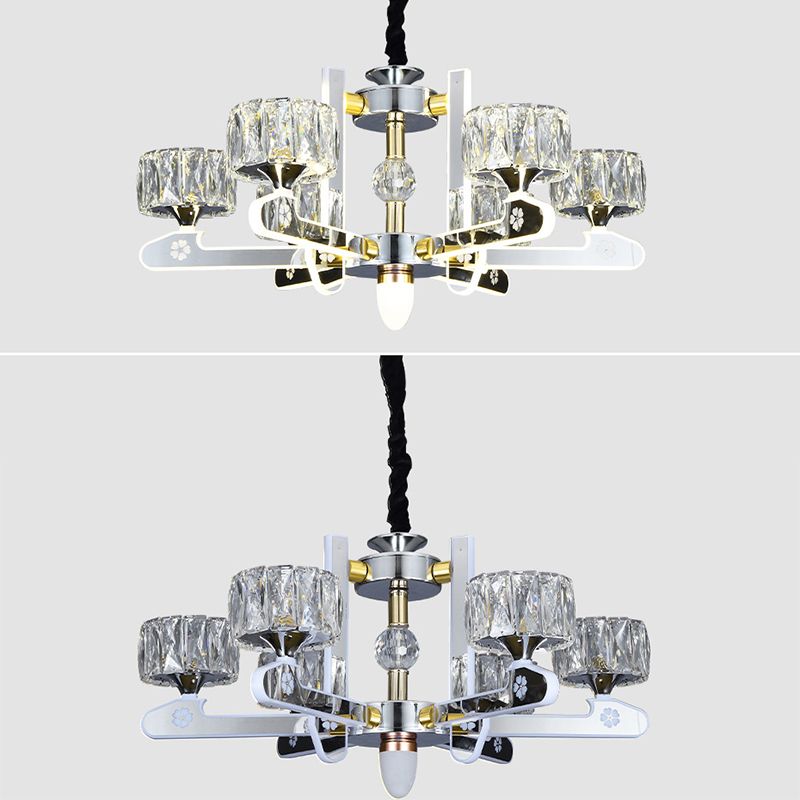 Drum LED Chandelier Lighting Contemporary Crystal Living Room Hanging Light in Chrome