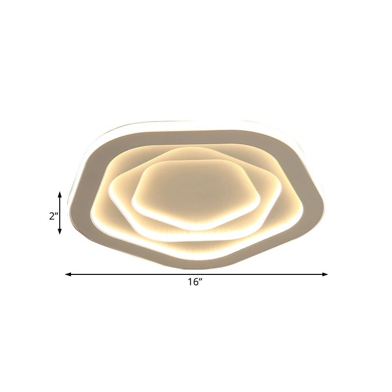 16"/19.5"/23.5" W Simple LED Acrylic Flush Mount White Pentagon Flush Ceiling Light with Acrylic Shade, Warm/White Light