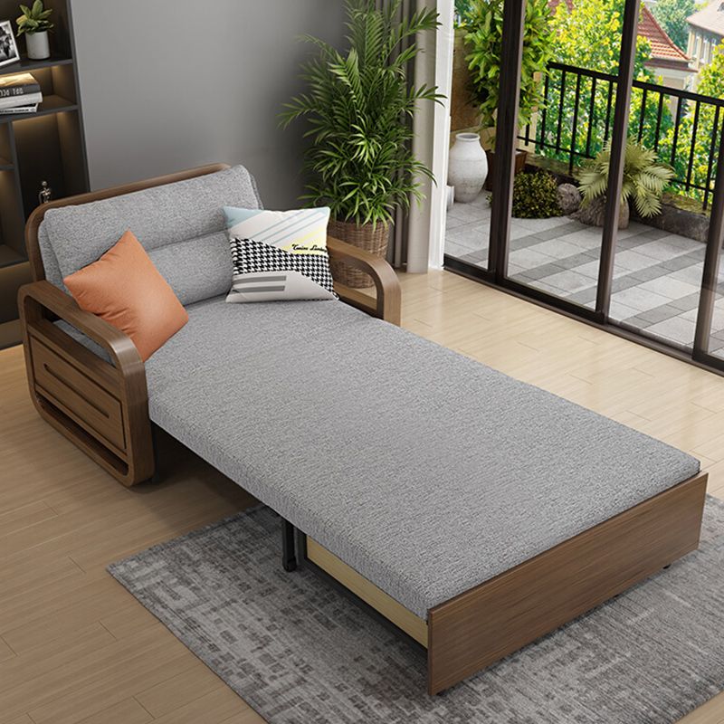 Upholstered Sleeper in Gray Solid Wood Futon And Mattress with Storage