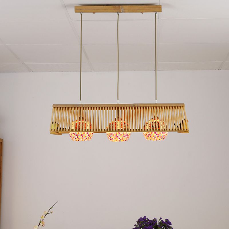 Roof Shaped Hanging Pendant Light Modern Style Wood 1/2-Head Beige Hanging Light Fixture, 16"/19.5" W