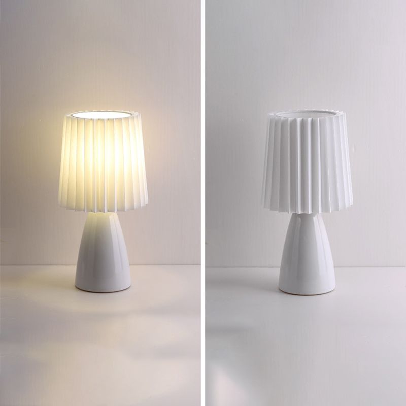 Pleated Fabric Table Lamp Macaron Style 1 Head Ceramic Nightstand Light