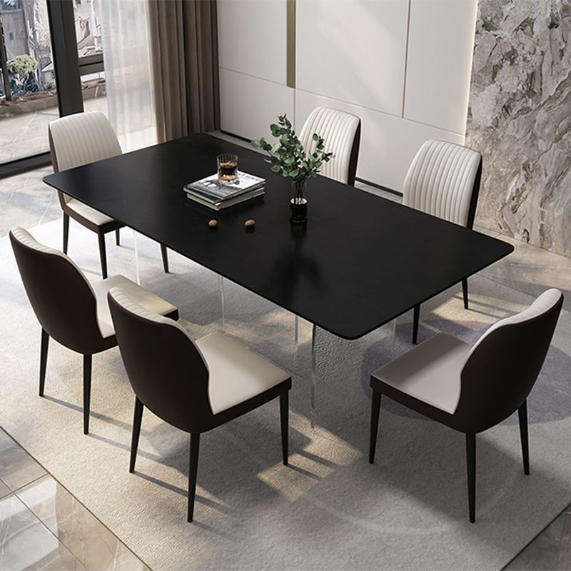 Modern Rectangle Dining Table Black Top Sintered Stone Table for Home