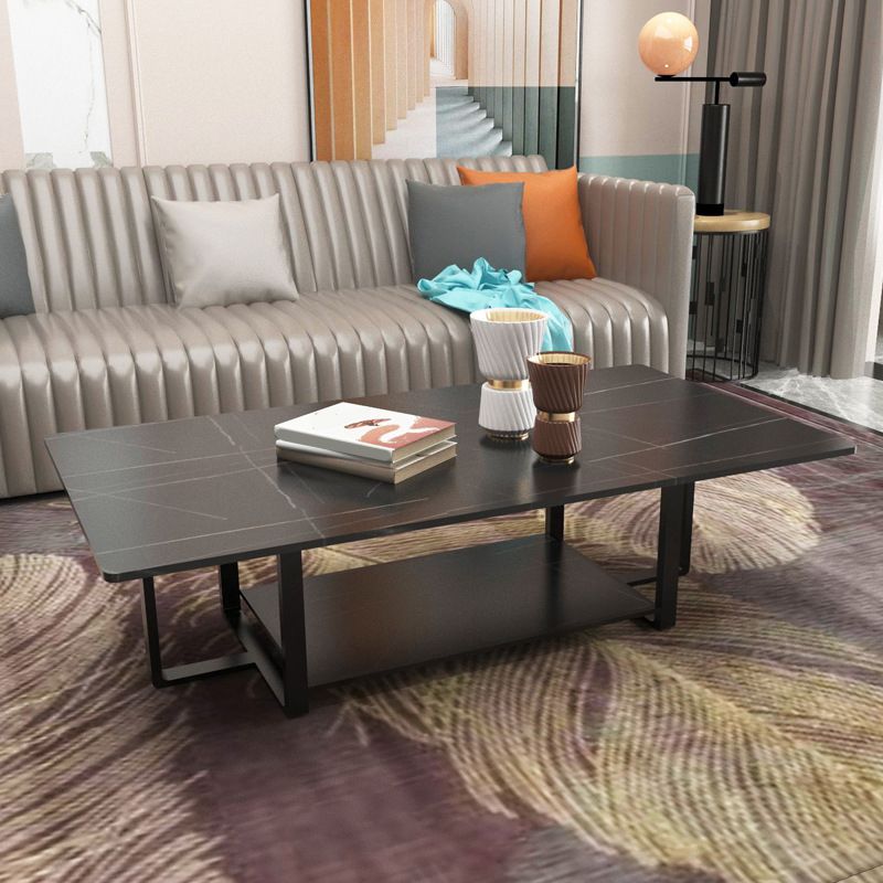 Glam 17.7" H Frame Cocktail Table Rectangular Slate Coffee Table with Floor Shelf