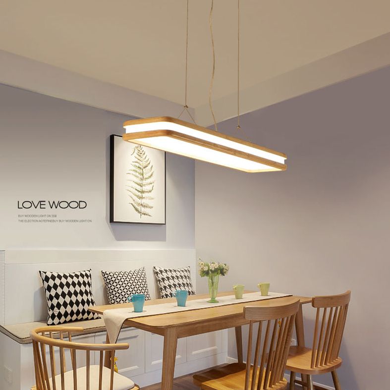 Lámpara de isla de madera rectangular colgante lámpara de suspensión de techo acrílico de led minimalista para la cena