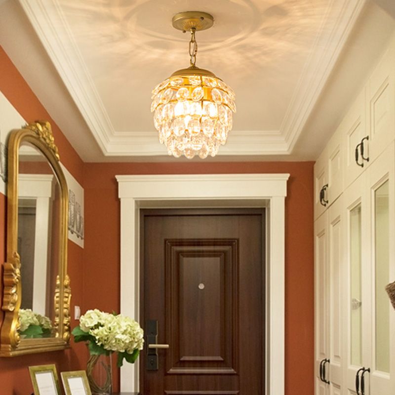 Modern 3-Light Pendant Lighting Gold Pinecone Small Chandelier with Crystal Shade