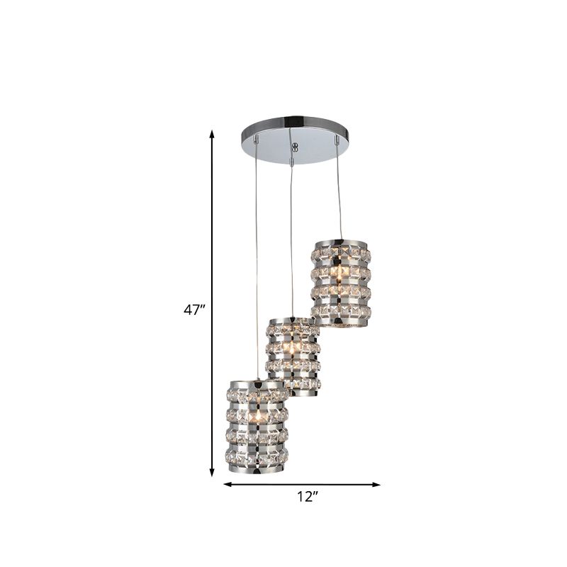 Cilindro cilindro a ciondolo multi-luce a ciondolo contemporaneo a 3 luci finitura a sospensione del soffitto cromata