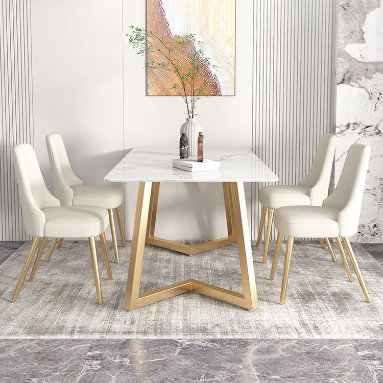 Glam Iron Dinette Set 1/2/3/5/6/7 Pieces Rectangle Dining Table Set with Sintered Stone