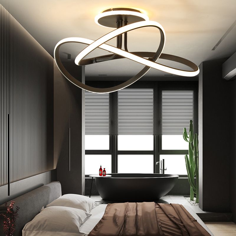 Modern Style Linear Shade Ceiling Light Metal 2 Headed Ceiling Light for Dining Room