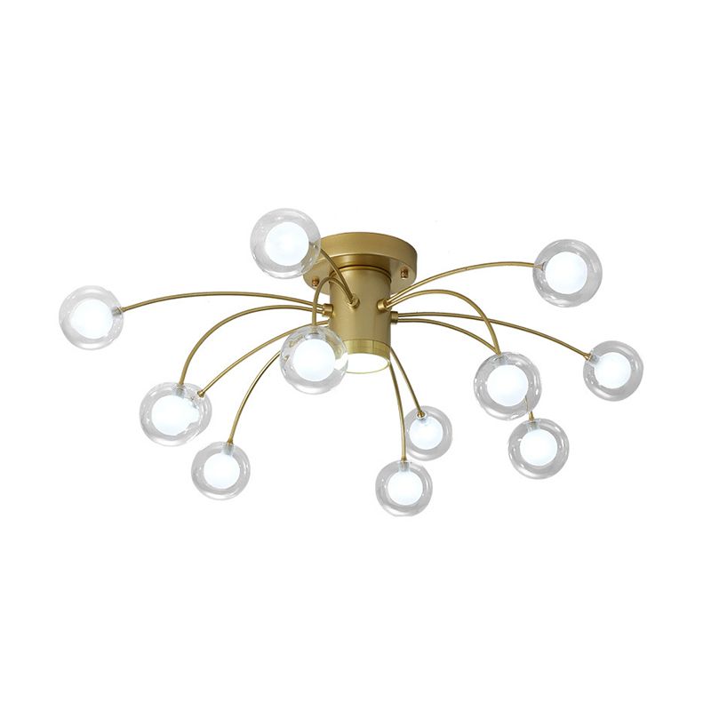 Bubble Flushmount Lighting Post Modern Clear Glass 13 Lights Brass Finish LED Flush Ceiling Lamp
