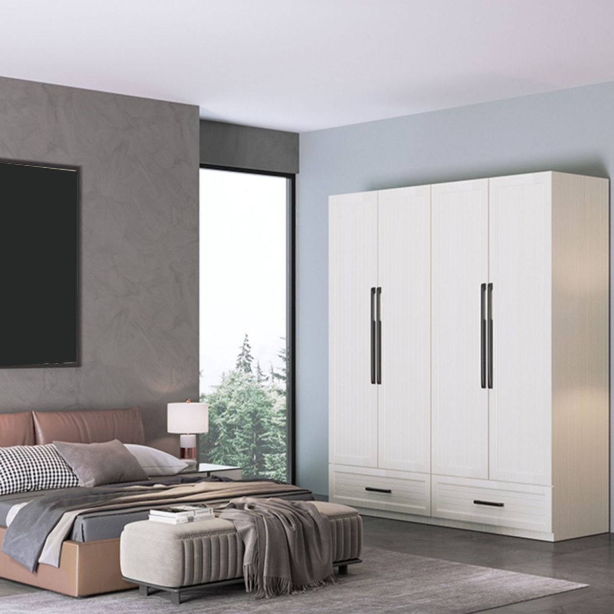 Modern Aluminum Multifunctional Wardrobe Freestanding Wardrobe with Self Close Drawers