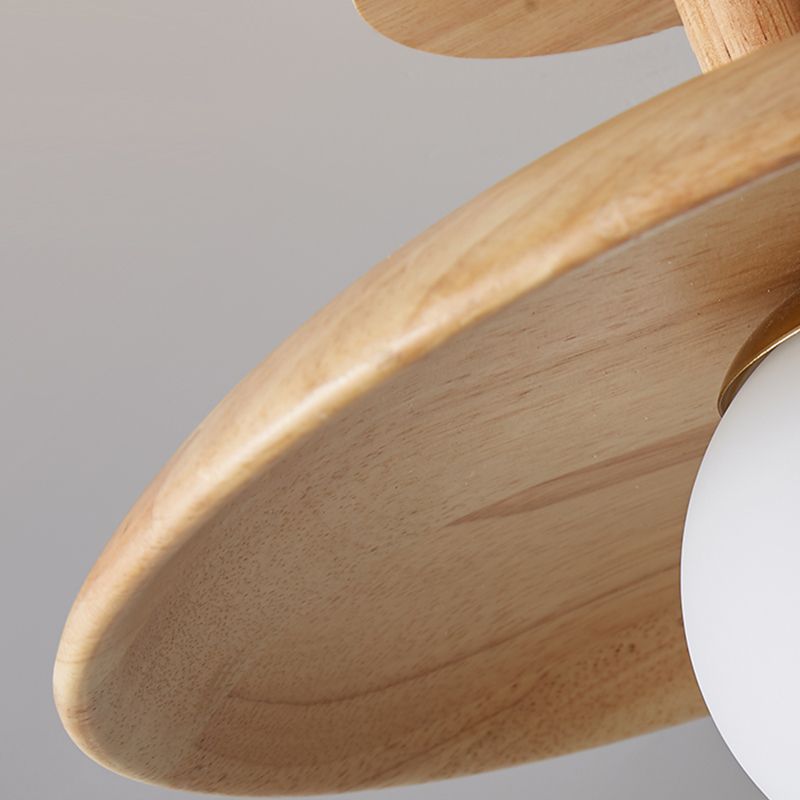 1-Light Ceiling Light Wooden Ceiling Mount Light with Glass Shade for Bedroom