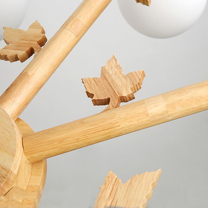 Moderne stijl houten kroonluchter witte bol glazen schaduw hangende verlichting armatuur voor salon