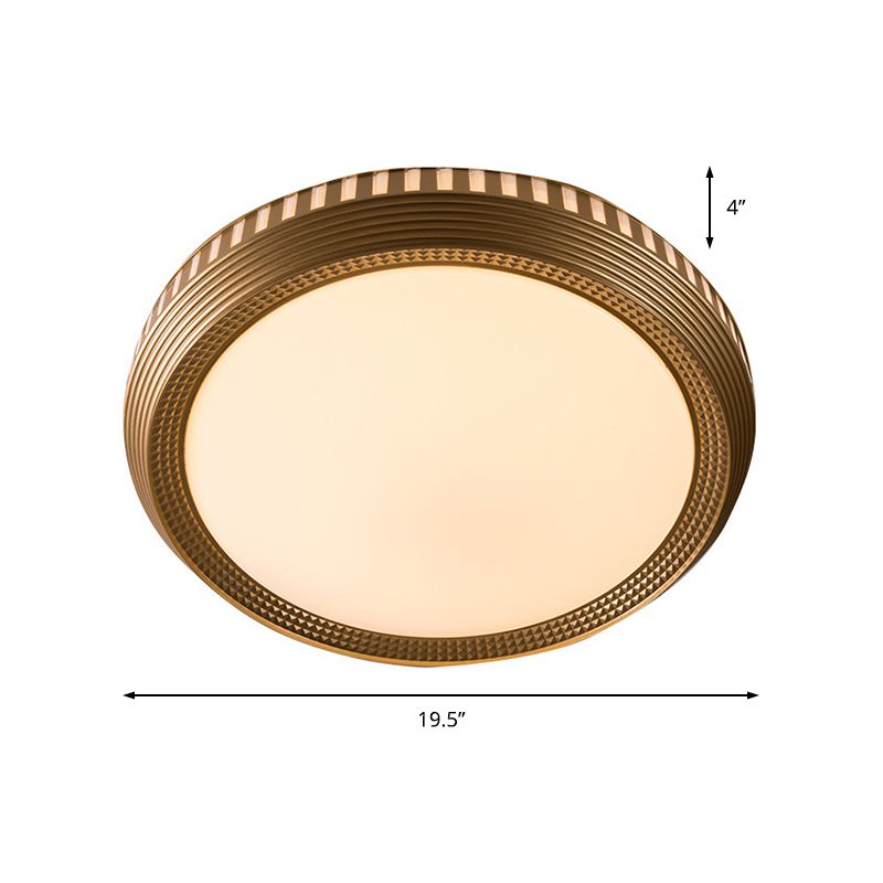 1 Light Bedroom Ceiling Lighting Fixture with Round Acrylic Shade Gold Flush Lamp in White/Warm Light