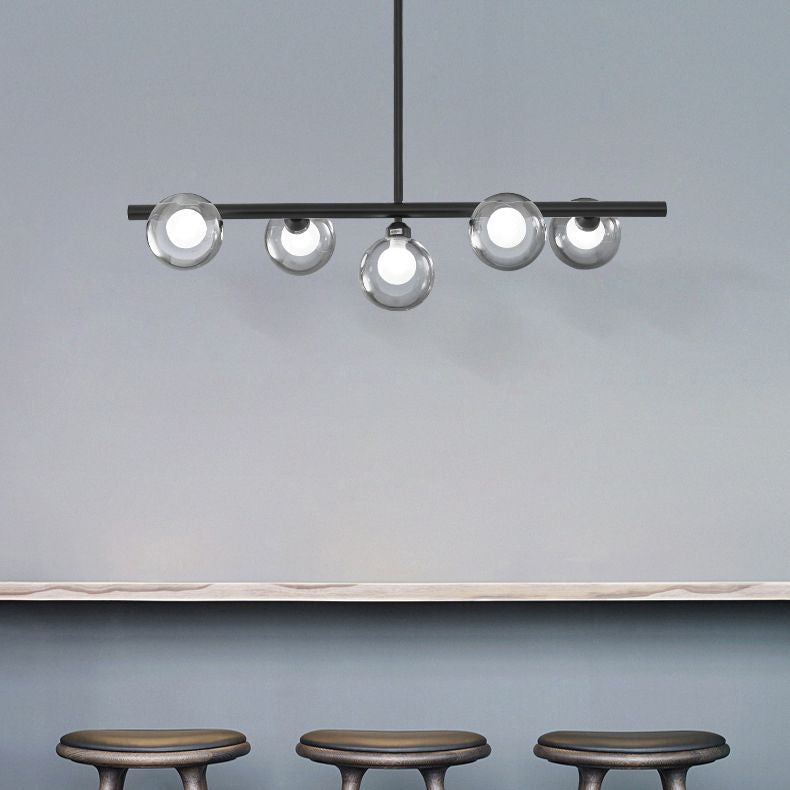 Luz de la isla de vidrio global transparente en el estilo creativo moderno Luz de colgante de hierro forjado para el comedor